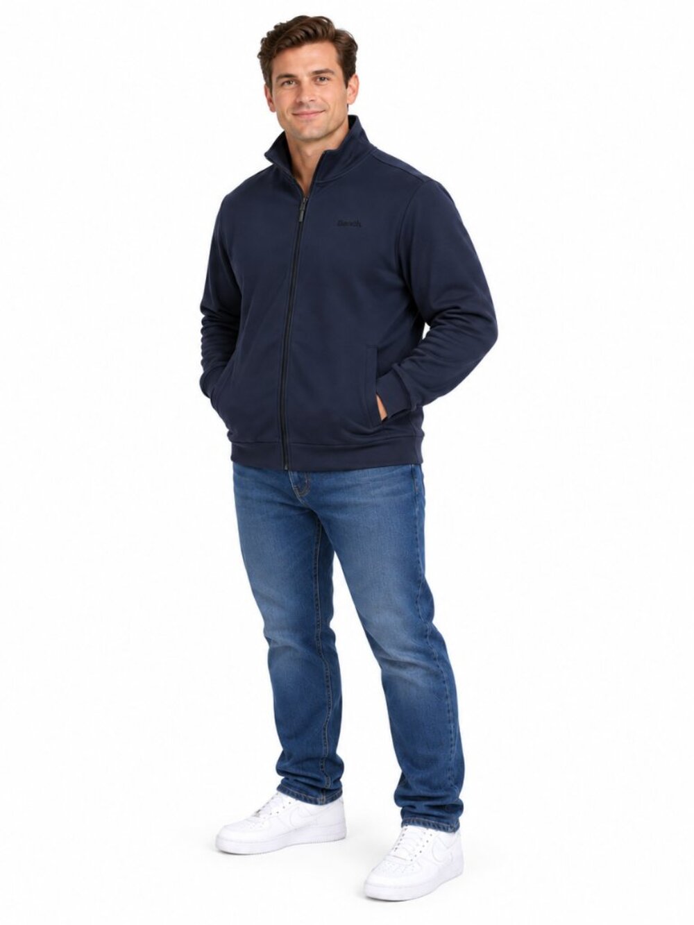 Bench XL Navy Full Zip Track Jacket High Collar Athleisure NWT